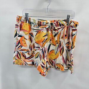C&C California White Orange Fruit 100% Linen Drawstring Mini Shorts XL NWOT